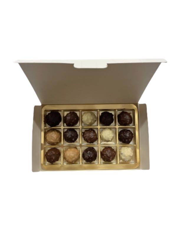 Ballotin Blanc Graphique 155g 15 Rochers Assortis Chocolaterie Schaal