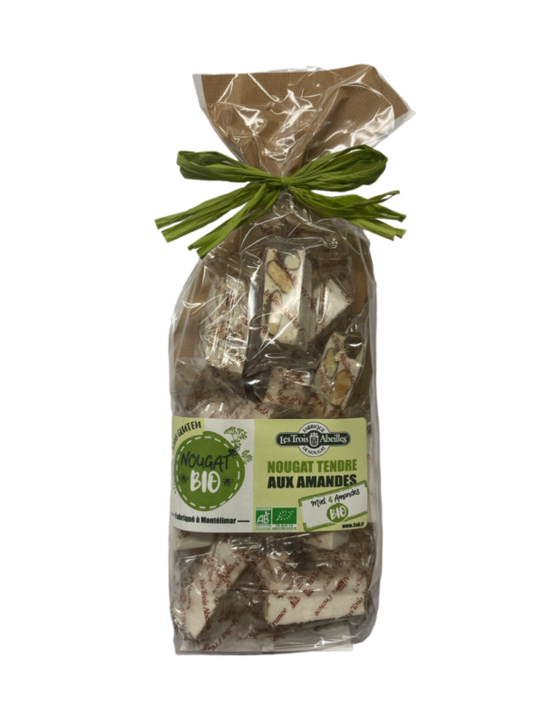 Sachet de Dominos de Nougat tendre aux amandes et miel BIO 150g Trois Abeilles