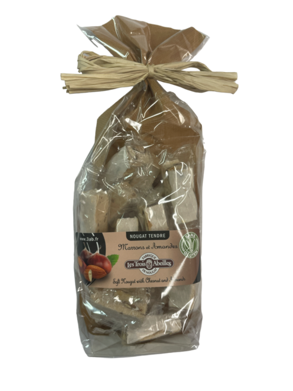 Sachet de Nougat tendre aux amandes et à la crème de marrons 150g Trois Abeilles