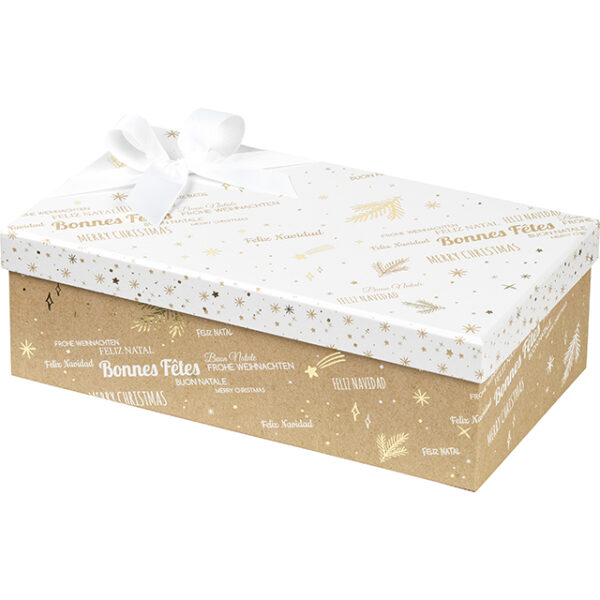 Coffret Rectangle Bonnes Fêtes Kraft Blanc/Or 31,5x18x10cm