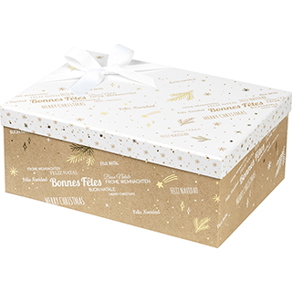 Coffret Rectangle Bonnes Fêtes Kraft Blanc/Or 35x25x14cm
