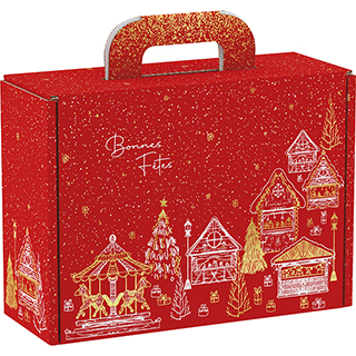 Valisette Carton Rectangle Chalets Rouges 25x18,5x9,5cm