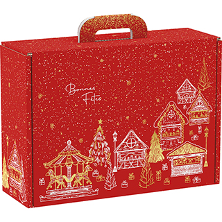 Valisette Carton Rectangle Chalets Rouges 34,2x25x11,5cm