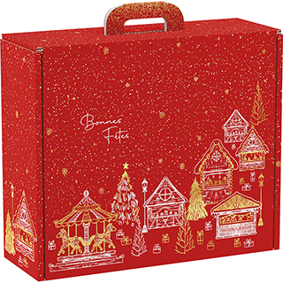 Valisette Carton Rectangle Chalets Rouges 38,4x32,5x11,5cm