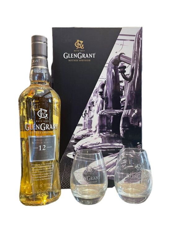 Coffret Whisky Scotch GlenGrant 12 Years 70cL avec 2 Verres